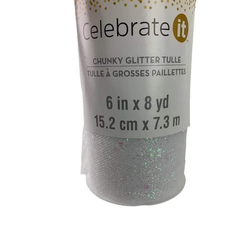 8 Yards Celebrate It White Chunky Glitter Tulle 6 inch New Craft Supply